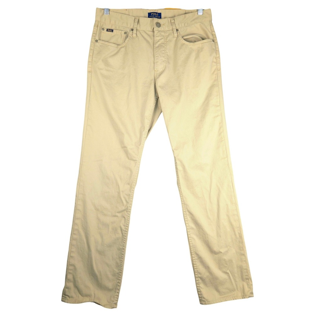 Polo Ralph Lauren Mens Slim Straight Stretch Chino Pants Tan 32x32 (Fits 32x30)